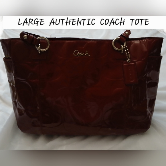 Wine glossy patent leather carry all tote bag No. H1149-F17729 - Picture 1 of 12